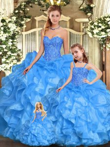 Enchanting Floor Length Ball Gowns Sleeveless Baby Blue Quinceanera Gowns Lace Up