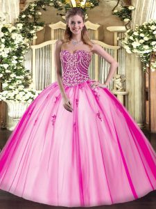 Dazzling Hot Pink Sweetheart Lace Up Beading Vestidos de Quinceanera Sleeveless