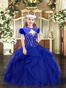 Charming Tulle Sleeveless Floor Length Little Girls Pageant Gowns and Beading and Ruffles
