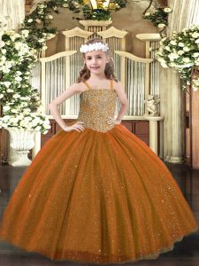 Straps Sleeveless Tulle Pageant Dress Wholesale Beading Lace Up