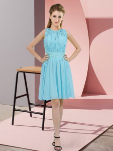 Knee Length Zipper Quinceanera Court of Honor Dress Aqua Blue for Prom and Party and Wedding Party with Sequins