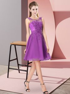 Luxury Scoop Sleeveless Zipper Vestidos de Damas Eggplant Purple Chiffon