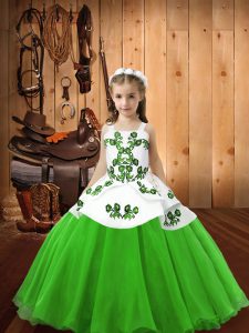 Customized Sleeveless Lace Up Floor Length Embroidery Kids Pageant Dress