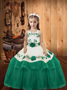 Hot Sale Turquoise Sleeveless Organza Lace Up Pageant Dress for Teens for Sweet 16 and Quinceanera