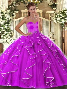 Exceptional Sleeveless Lace Up Floor Length Beading and Ruffles Ball Gown Prom Dress