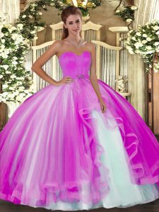Perfect Fuchsia Sweetheart Lace Up Beading Quinceanera Gown Sleeveless