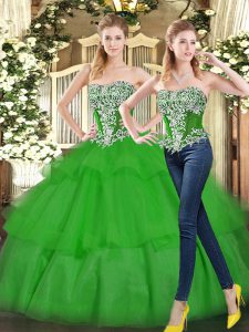 Enchanting Floor Length Ball Gowns Sleeveless Green Sweet 16 Dress Lace Up