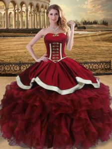 Extravagant Floor Length Ball Gowns Sleeveless Wine Red Quinceanera Gown Lace Up