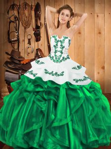 Green Sleeveless Satin and Organza Lace Up 15th Birthday Dress for Military Ball and Sweet 16 and Quinceanera