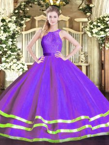 Eggplant Purple Scoop Zipper Lace 15 Quinceanera Dress Sleeveless
