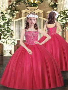 Custom Fit Sleeveless Lace Up Floor Length Beading Girls Pageant Dresses