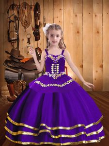 Purple Straps Lace Up Embroidery and Ruffled Layers Pageant Dress Toddler Sleeveless