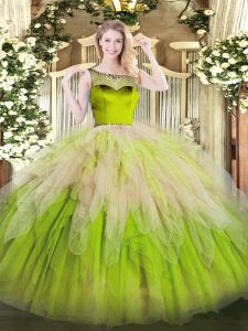 Sleeveless Floor Length Beading and Ruffles Zipper Quinceanera Gown with Multi-color