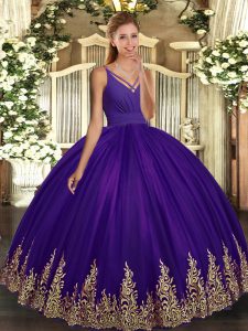 Superior Floor Length Ball Gowns Sleeveless Eggplant Purple Quinceanera Dresses Backless