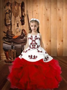 Nice Red Sleeveless Embroidery and Ruffles Floor Length Pageant Dress Toddler