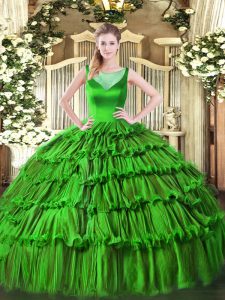 Pretty Sleeveless Floor Length Beading and Ruffled Layers Side Zipper Quinceanera Gowns