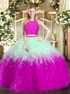 Multi-color Sleeveless Tulle Zipper Sweet 16 Quinceanera Dress for Military Ball and Sweet 16 and Quinceanera