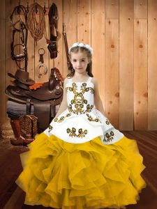 Floor Length Ball Gowns Sleeveless Gold Pageant Dress Wholesale Lace Up