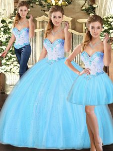 Traditional Sleeveless Lace Up Floor Length Beading Vestidos de Quinceanera