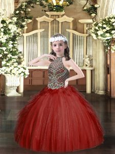 Floor Length Ball Gowns Sleeveless Wine Red Pageant Dresses Lace Up