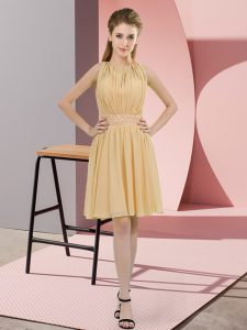 Champagne Dama Dress for Quinceanera Prom and Party and Wedding Party with Sequins Scoop Sleeveless Zipper