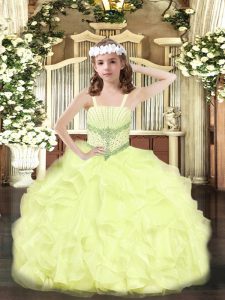 Yellow Sleeveless Beading and Ruffles Floor Length Pageant Dress