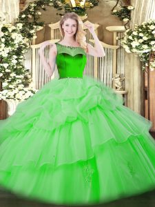 Low Price Scoop Neckline Beading and Pick Ups Quince Ball Gowns Sleeveless Zipper