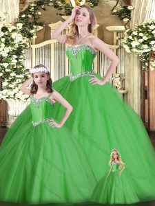 Elegant Green Sleeveless Tulle Lace Up Quinceanera Dresses for Military Ball and Sweet 16 and Quinceanera