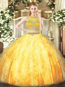 Two Pieces Vestidos de Quinceanera Orange Scoop Tulle Sleeveless Floor Length Zipper
