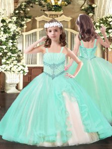 Straps Sleeveless Tulle Little Girl Pageant Dress Beading Lace Up