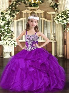 Floor Length Lace Up Custom Made Pageant Dress Purple for Party and Quinceanera with Appliques and Ruffles
