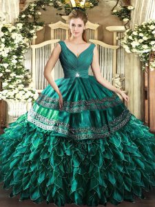 Floor Length Ball Gowns Sleeveless Turquoise Sweet 16 Dresses Backless