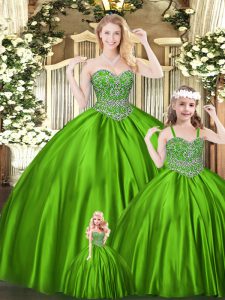 Ideal Ball Gowns Sweet 16 Quinceanera Dress Green Sweetheart Tulle Sleeveless Floor Length Lace Up