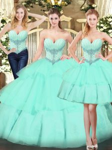 Sweetheart Sleeveless Lace Up Ball Gown Prom Dress Apple Green Organza