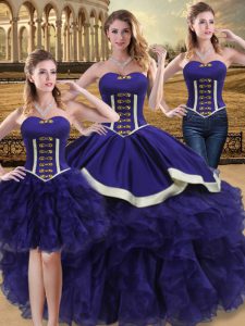 Sleeveless Organza Floor Length Lace Up 15 Quinceanera Dress in Purple with Beading and Ruffles