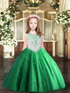 Green Scoop Neckline Beading and Appliques Kids Formal Wear Sleeveless Zipper
