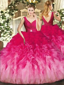 Stylish Floor Length Multi-color Vestidos de Quinceanera V-neck Sleeveless Backless