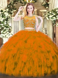Designer Floor Length Rust Red Sweet 16 Quinceanera Dress Scoop Sleeveless Zipper