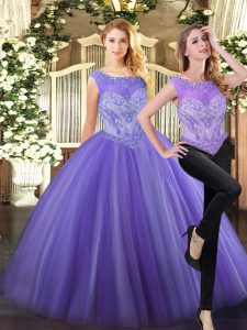 Lavender Scoop Neckline Beading Sweet 16 Dresses Sleeveless Zipper