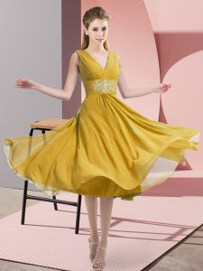 High Class Gold Sleeveless Chiffon Side Zipper Dama Dress for Prom and Party and Wedding Party