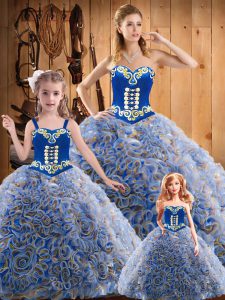 Extravagant Embroidery Sweet 16 Dresses Multi-color Lace Up Sleeveless Sweep Train