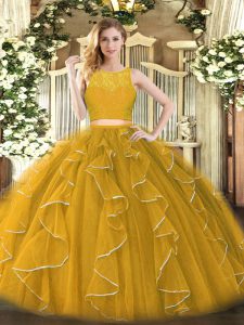 Scoop Sleeveless Zipper Sweet 16 Quinceanera Dress Gold Organza