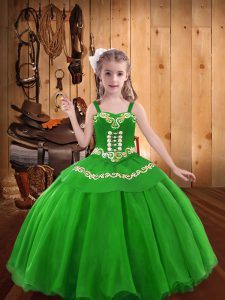 Green Pageant Dresses Sweet 16 and Quinceanera with Embroidery Straps Sleeveless Lace Up