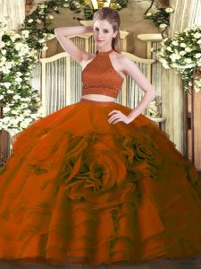 Sleeveless Beading and Ruffles Backless Ball Gown Prom Dress