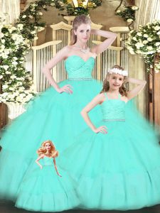 Gorgeous Apple Green Zipper Sweetheart Lace and Ruffled Layers Quince Ball Gowns Organza Sleeveless