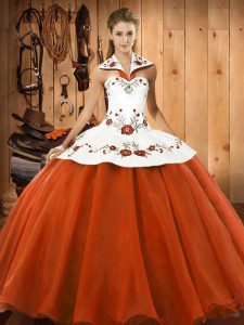Satin and Tulle Sleeveless Floor Length 15th Birthday Dress and Embroidery