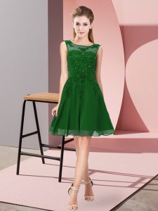 Popular Knee Length Zipper Court Dresses for Sweet 16 Dark Green for Prom and Party and Wedding Party with Appliques