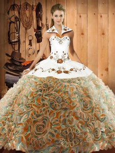 Flare Multi-color Ball Gowns Embroidery 15 Quinceanera Dress Lace Up Fabric With Rolling Flowers Sleeveless