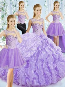 Elegant Sweetheart Sleeveless Organza Sweet 16 Quinceanera Dress Beading and Ruffled Layers Brush Train Lace Up