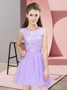 Artistic Lavender Sleeveless Mini Length Lace Side Zipper Quinceanera Court Dresses